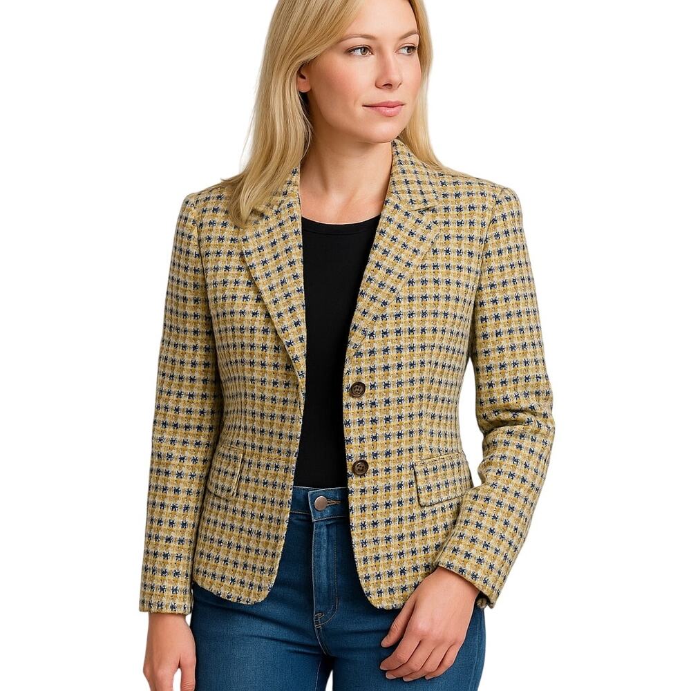 Talbots Italian Fabric Wool Blend Green Tweed Blazer – Size 12 (Made in USA)